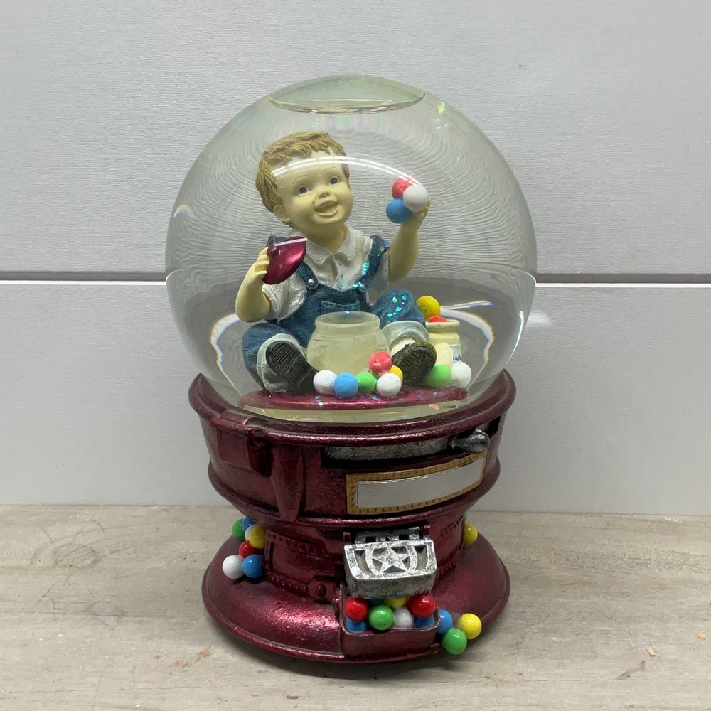 Sankyo Musical Snow Globe Gumball Machine Boy The Candy Man Red Vintage Style